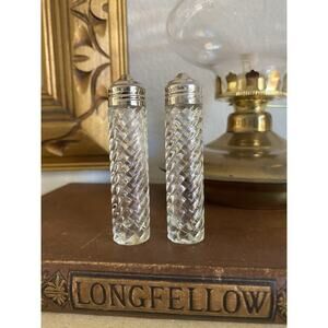 Vintage Midcentury Swirl Glass Salt And Pepper Shakers Silver Plate Lids